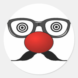 Funny Red Nose weird  eyes glasses moustache Classic Round Sticker