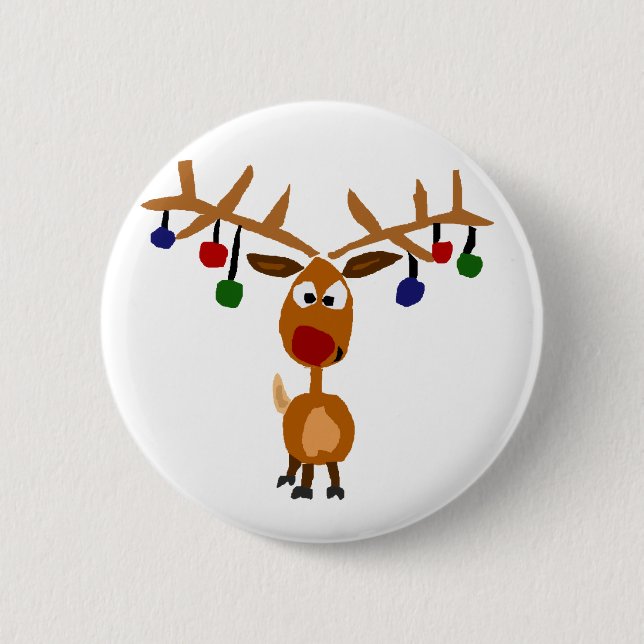 Funny Red Nosed reindeer Christmas Art 6 Cm Round Badge (Front)