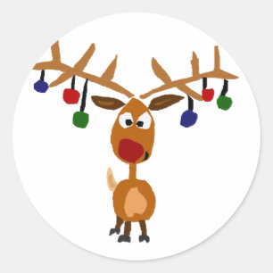 Funny Red Nosed reindeer Christmas Art Classic Round Sticker
