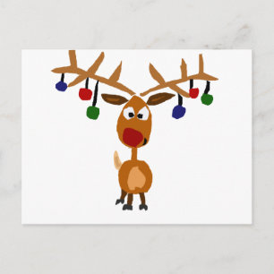 Funny Red Nosed reindeer Christmas Art Holiday Postcard