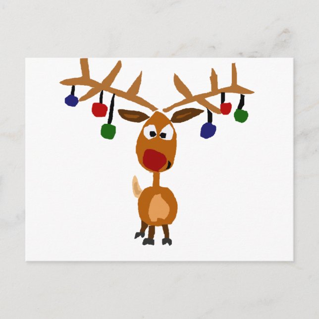 Funny Red Nosed reindeer Christmas Art Holiday Postcard (Front)
