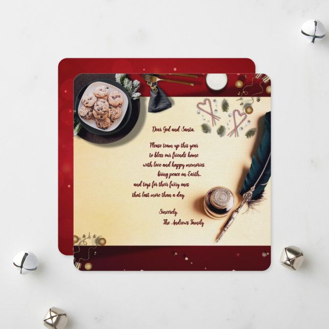 Funny Red Note to Santa Prayer For Friends From Us Holiday Card (Front/Back In Situ)