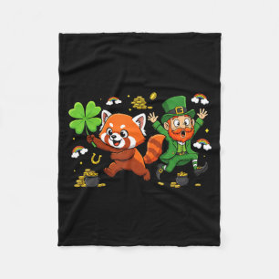 Funny Red Panda Clover St Patricks Day Womens Mens Fleece Blanket