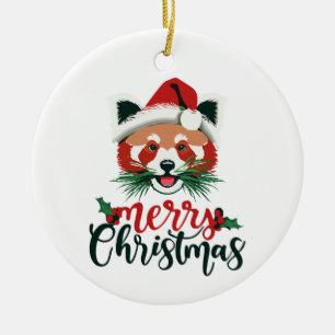 Funny Red Panda Merry Christmas Ceramic Tree Decoration