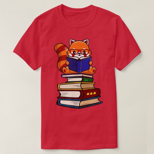 Funny Red Panda Reading1 T-Shirt (Design Front)