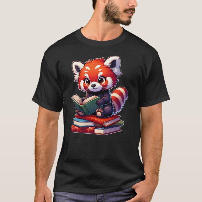 Funny red panda reading Bookworm Book Lovers T-Shirt (Front)