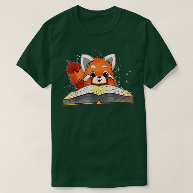 Funny Red Panda Reading T-Shirt (Design Front)