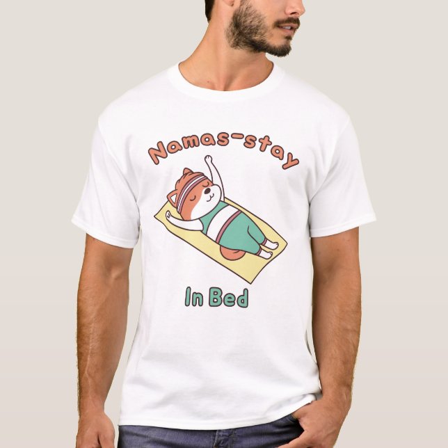 Funny Red Panda Yoga Pun Namas-stay In Bed T-Shirt (Front)