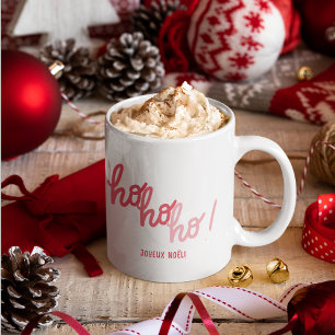 Funny Red Pink Hohoho Joyeux Noel Typography Mug