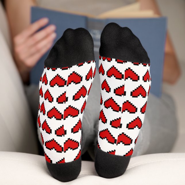 Funny red pixel heart pattern Valentine's Day Socks (Bottom)