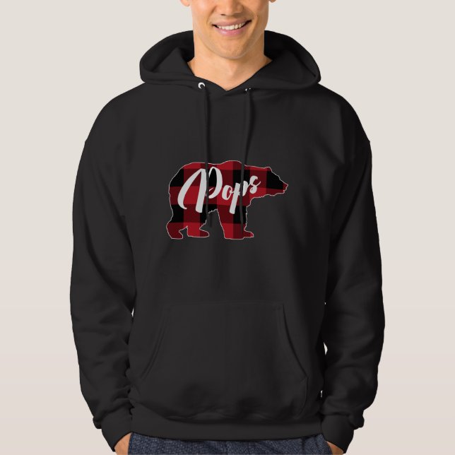 Funny Red Plaid Buffalo Bear Apparel, Pops Pajama Hoodie (Front)
