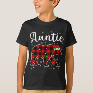 Funny Red Plaid Christmas Lights Auntie Bear Xmas T-Shirt