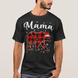 Funny Red Plaid Christmas Lights Mama Bear Xmas Pa T-Shirt