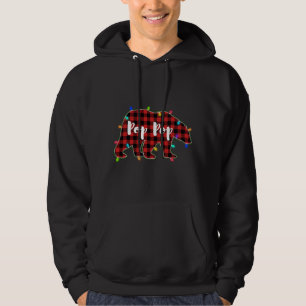 Funny Red Plaid Christmas Lights Pop Pop Bear Xmas Hoodie