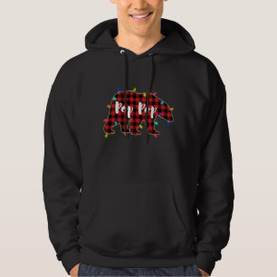 Funny Red Plaid Christmas Lights Pop Pop Bear Xmas Hoodie