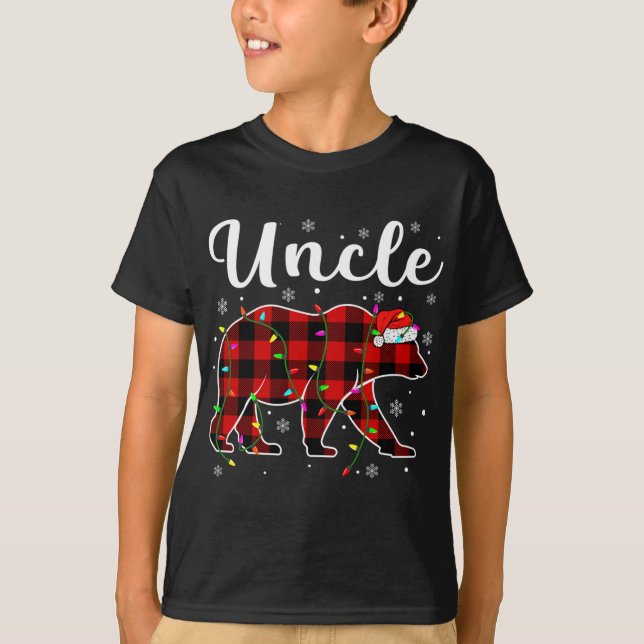 Funny Red Plaid Christmas Lights Uncle Bear Xmas P T-Shirt (Front)