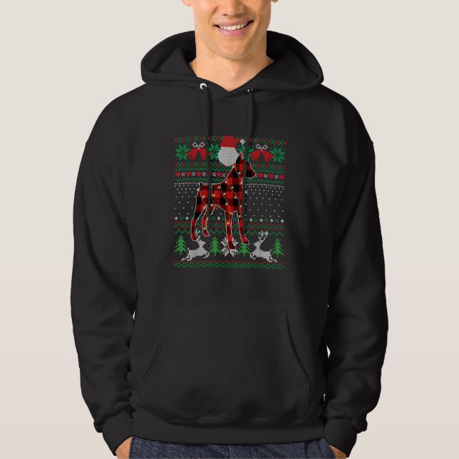 Funny Red Plaid Doberman Ugly Sweater Xmas Lights  (Front)