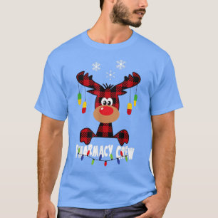 Funny Red Plaid Reindeer Pharmacy Crew Christmas T-Shirt