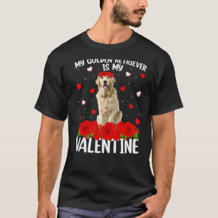 Funny Red Rose Flower Heart Golden Retriever Dog V T-Shirt
