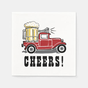Funny Red Vintage Truck Beer Glass Cheers! Napkin