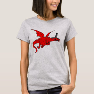 Funny Red Welsh Dragon In Traditional Hat T-Shirt
