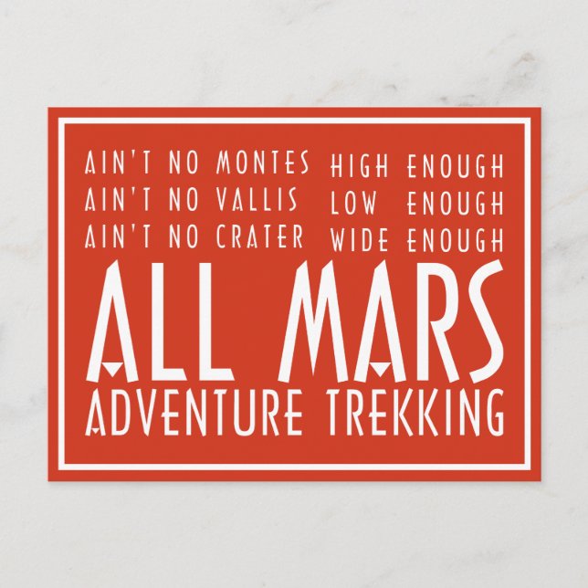 Funny Red White All Mars Trekking Adventure Postcard (Front)