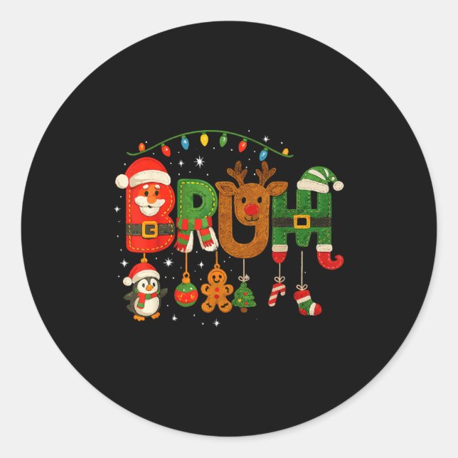 Funny Red White And Bruh Boys Xmas Christmas Pajam Classic Round Sticker (Front)