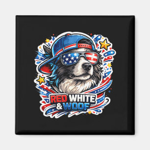 Funny red white and woof border collie dog magnet