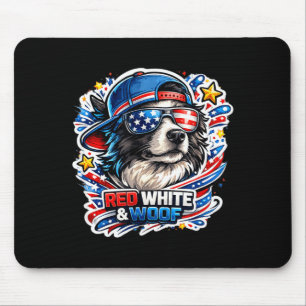 Funny red white and woof border collie dog mouse mat