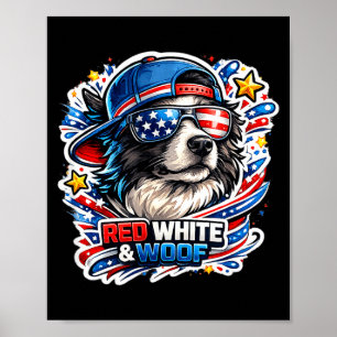 Funny red white and woof border collie dog poster
