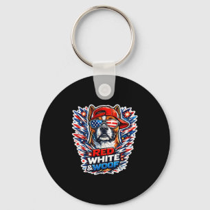 Funny red white and woof boxer dog patriotic usa  key ring