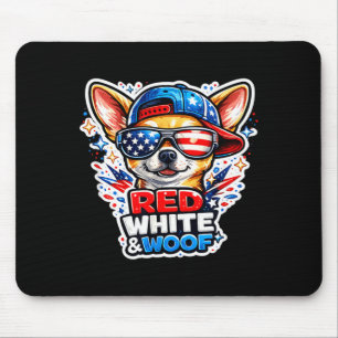 Funny red white and woof chihuahua dog patriotic mouse mat