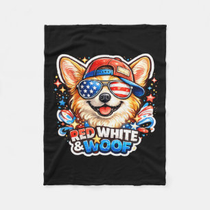 Funny red white and woof corgi dog patriotic usa fleece blanket