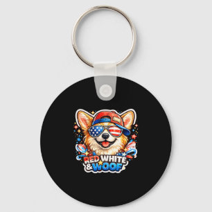 Funny red white and woof corgi dog patriotic usa key ring