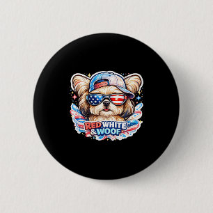 Funny red white and woof maltese dog patriotic usa 6 cm round badge