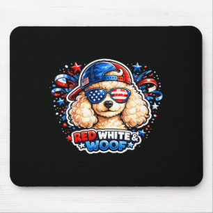 Funny red white and woof poodle dog patriotic usa mouse mat