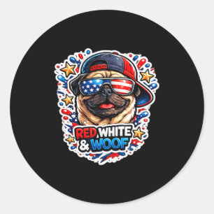 Funny red white and woof pug dog patriotic usa  classic round sticker