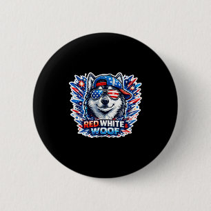 Funny red white and woof siberian husky dog 6 cm round badge