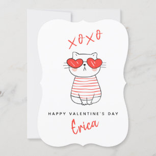 Funny Red & White Cat Personalised Valentine Card
