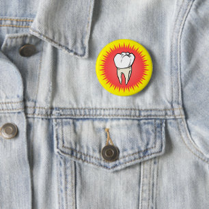 Funny Red White Extracted Molar Starburst Cartoon 6 Cm Round Badge