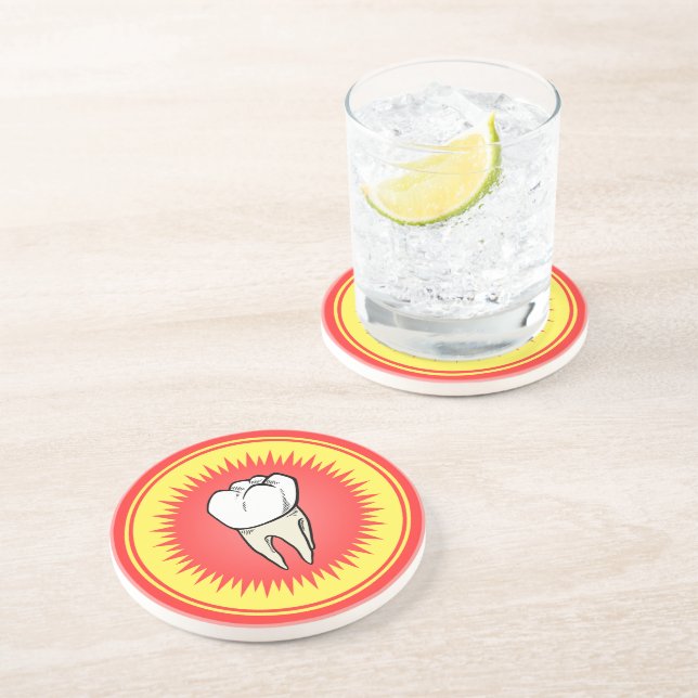 Funny Red White Yellow Extracted Molar Starburst Coaster (Side)