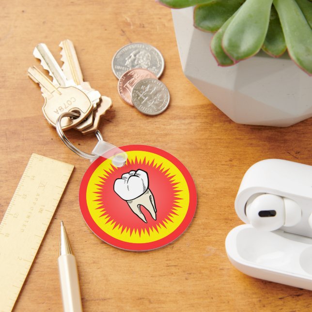 Funny Red White Yellow Extracted Molar Starburst Key Ring (Desk)