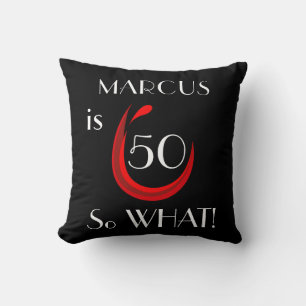 Funny Red Wine 50th Birthday Black Cushion