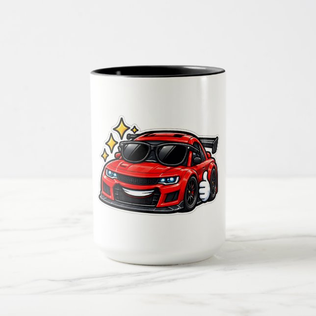 Funny Red With Sunglass Car Lover Combo Cup (Center)