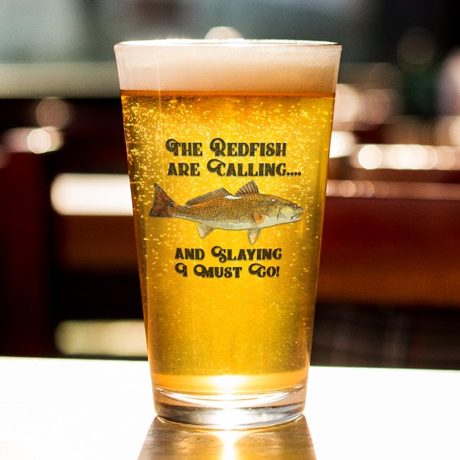 Funny Redfish Calling Fishing Quote Fisherman Fish Glass (Redfish Addicted to Fishing Beer Glass)