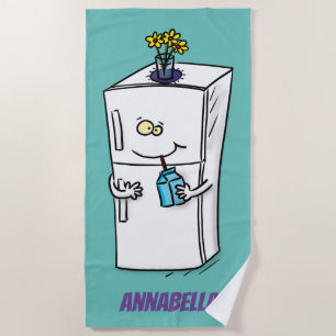 Funny refrigerator cartoon illustration beach towel