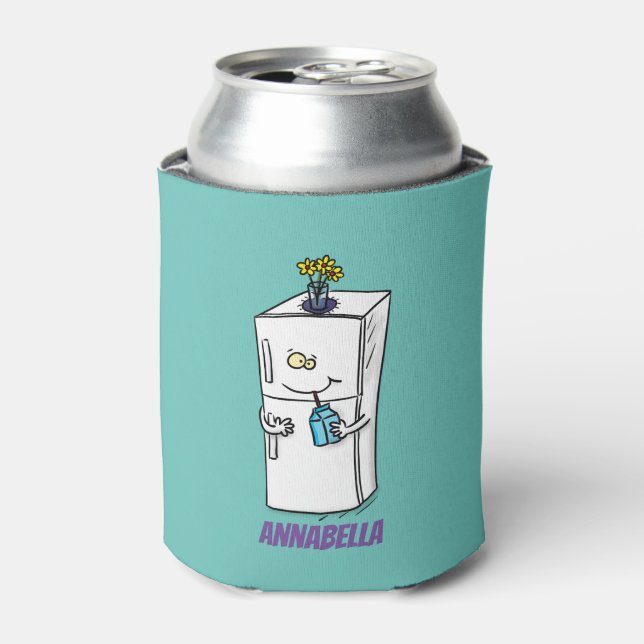 Funny refrigerator cartoon illustration can cooler (Can Front)