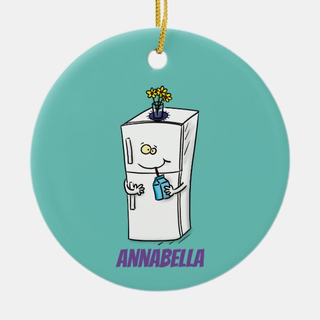 Funny refrigerator cartoon illustration ceramic tree decoration (Front)