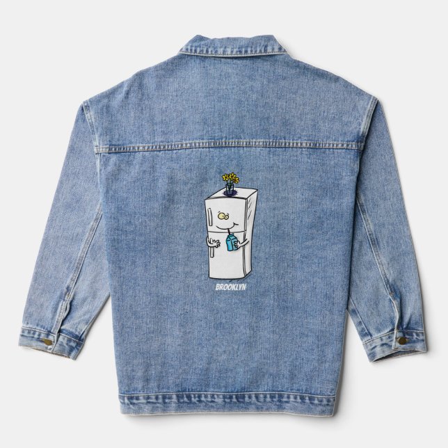 Funny refrigerator cartoon illustration denim jacket (Back)