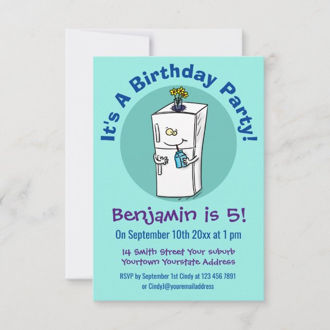 Funny refrigerator cartoon illustration invitation (Front)